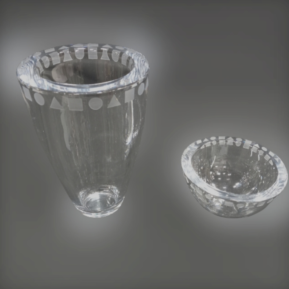 *RARE Vintage MCM SASAKI Crystal Vase & Bowl Set